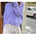 Cardigan de malha curta de pequena fragrância vermelha líquida elegante